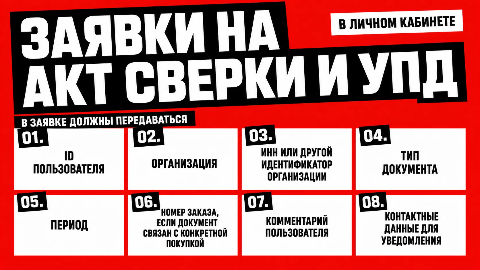 Заявки на акт сверки и УПД в личном кабинете