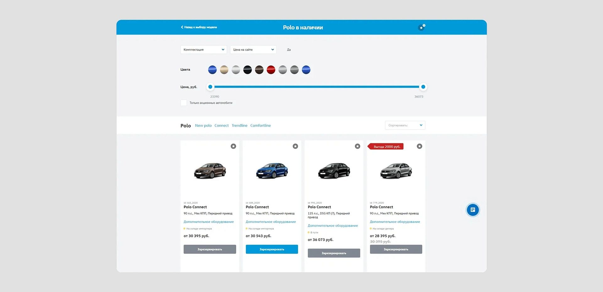 Фильтрация автомобилей со склада